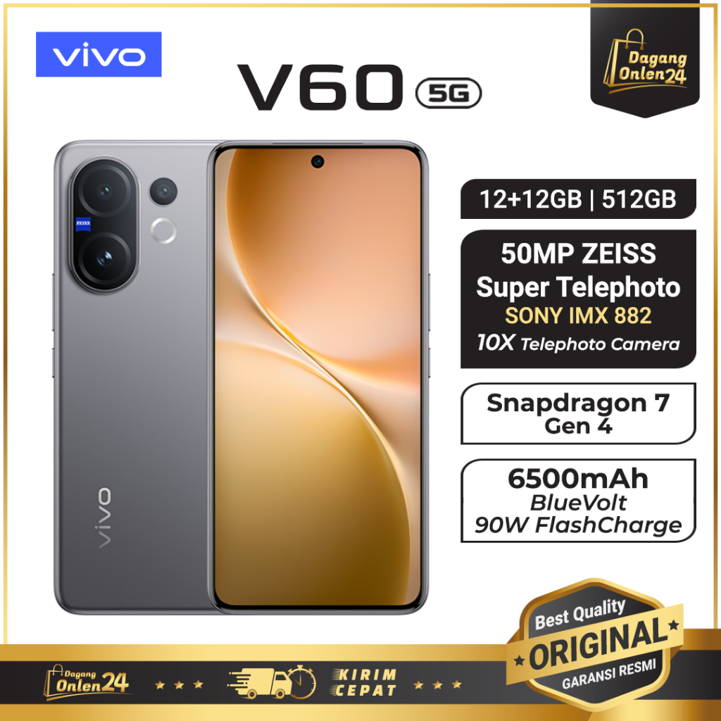 VIVO V60 5G 12+12GB/512GB ZEISS Telephoto Sony IMX 882 Handphone Original 100% HP Vivo Terbaru 2025