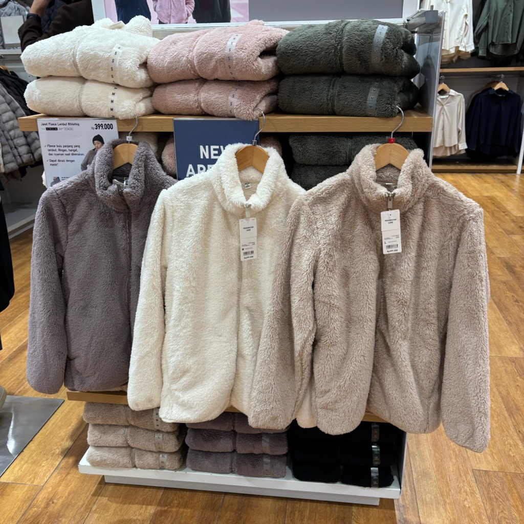 jaket fleece bulu lembut resleting lengan panjang cewek uniqlo