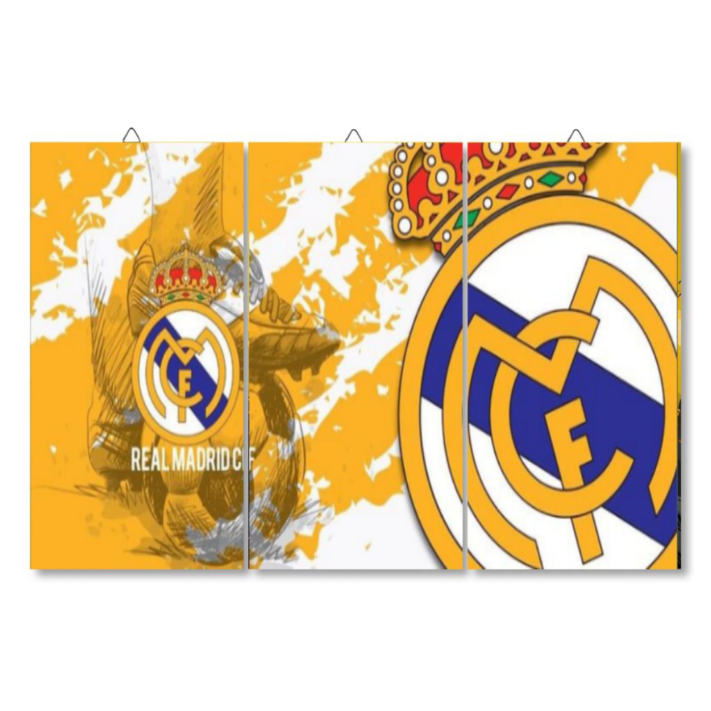 Poster Bola Real Madrid 3 Panel Minimalis – Hiasan Dinding Bola Real Madrid
