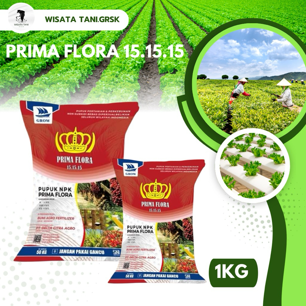 Pupuk NPK Prima Flora 15-15-15 repack 1Kg
