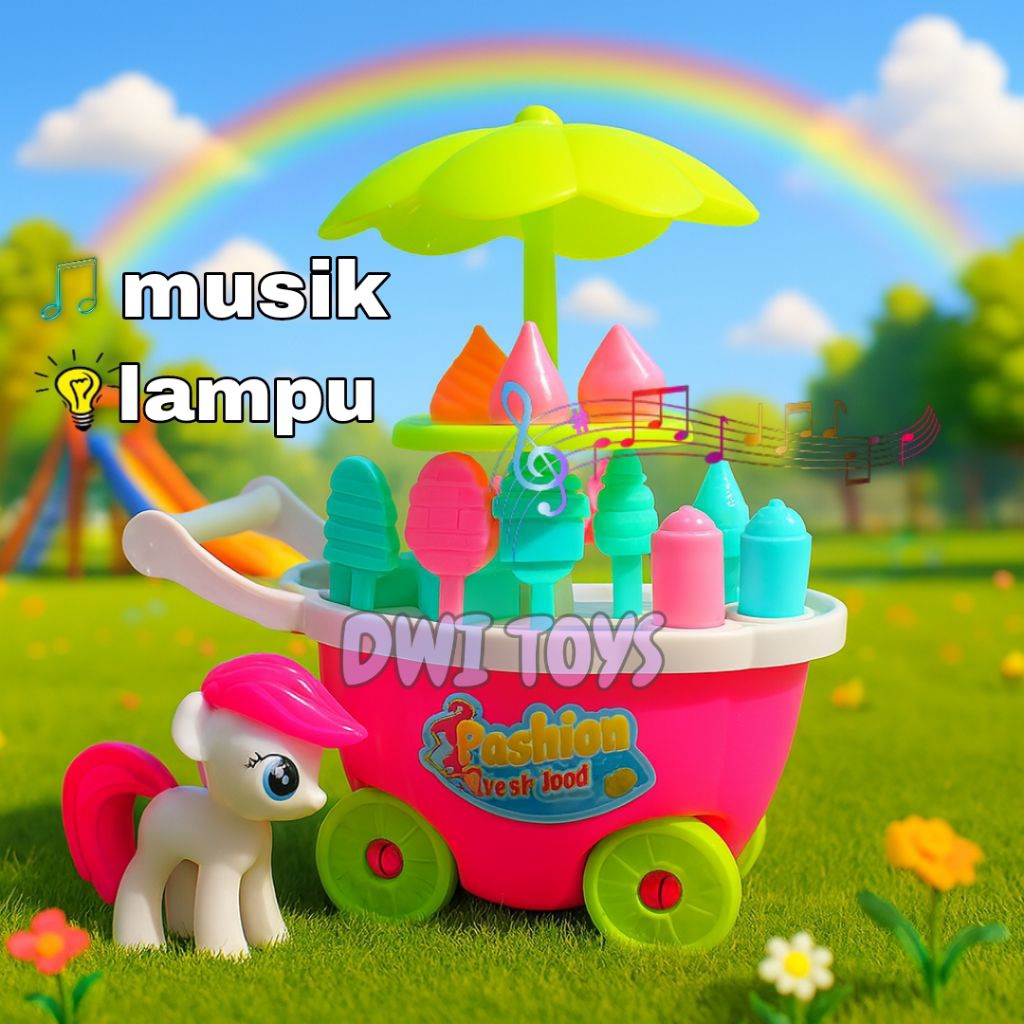 Mainan Anak Gerobak Es Krim Kuda Pony  Ada Musik Dan Lampu Mainan Jualan Es Krim Mainan Edukasi Anak