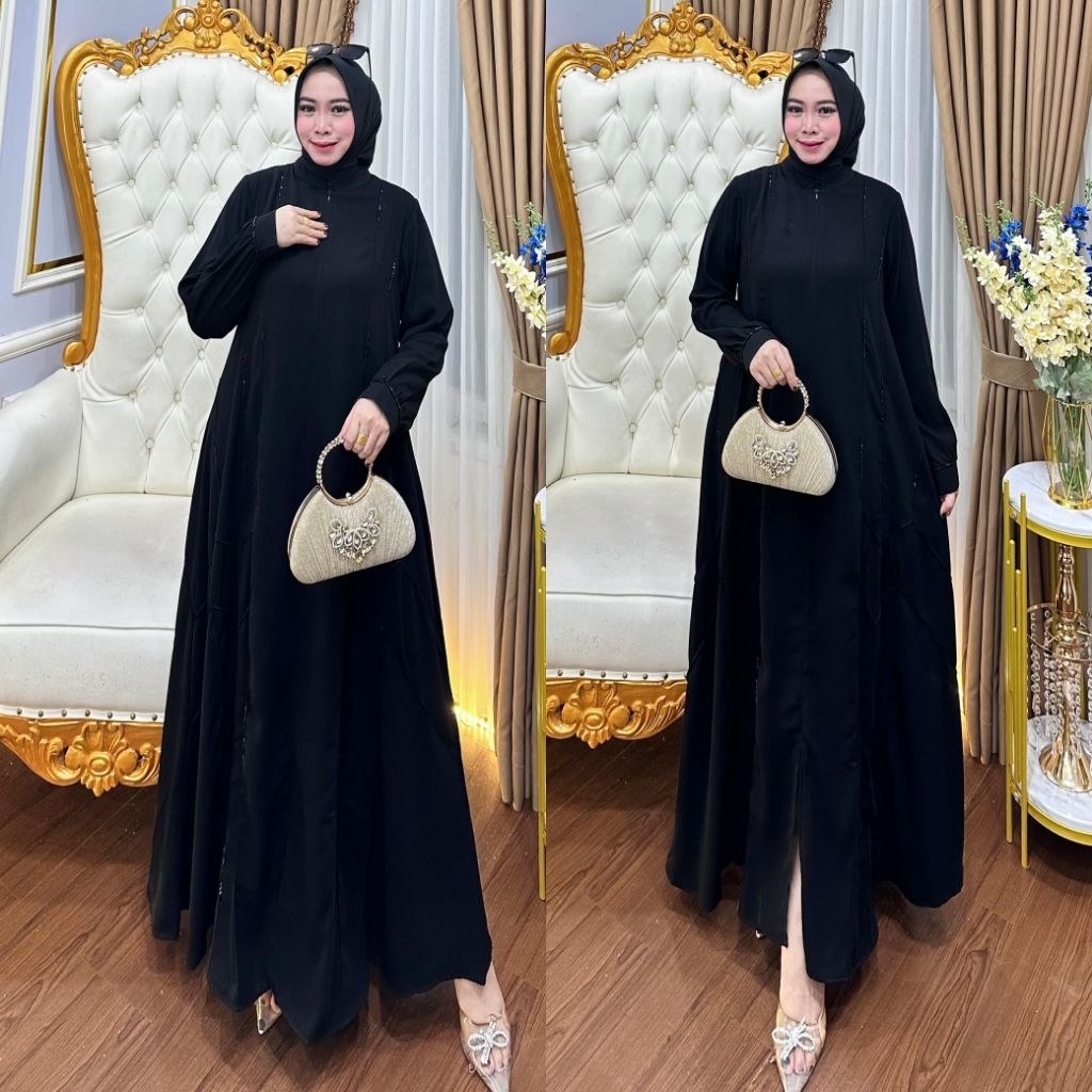 Zahra Premium | Gamis Abaya Hitam JetBlack Polos Payet