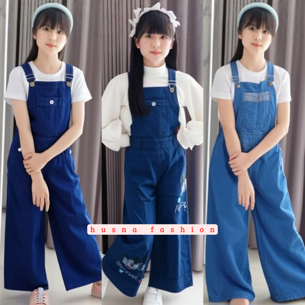 Baju Kodok Kulot Jeans Anak Motif Polos Umur 5-12tahun