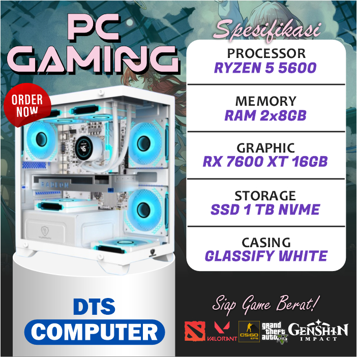 PC Gaming | Ryzen 5 5600 | RX 7600 XT 16GB | RAM 16GB | 1TB NVME | White