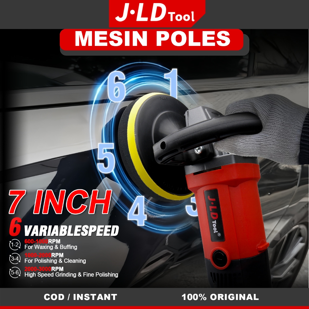 JLD Mesin Poles Profesional(IP20) Genggam 7 inci Electric Polesher 6 speed Alat poles khusus untuk b
