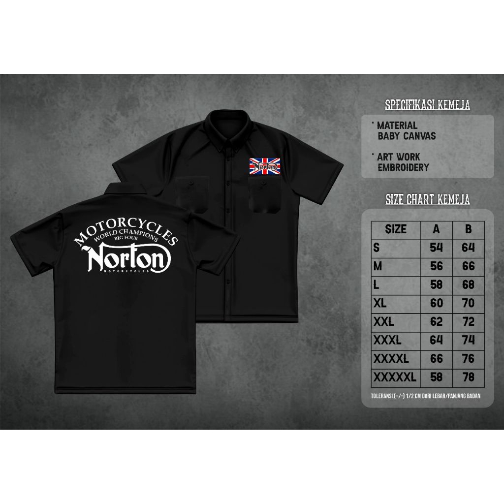 kemeja full bordir Norton hitam