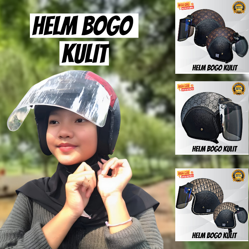 Helm Bogo Dewasa Classic Full Kulit Wanita Pria MOTOR  SNI  berkualitas tinggi busa tebal SNI