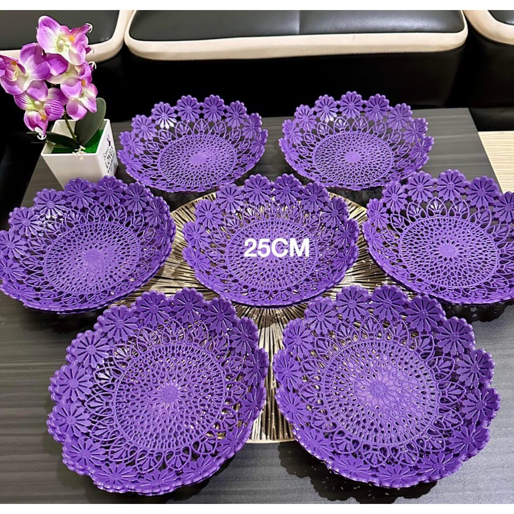 Piring Makan Rotan 25cm UNGU - Piring Rotan UNGU - piring rotan Plastik Tebal - Piring Anyaman Rotan