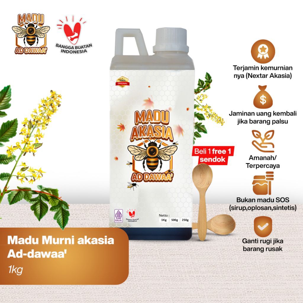 

Madu Murni Ad-Dawaa Akasia Riau 1kg – Madu Alsi 100% Tanpa Campuran | Madu Hutan Alami | 100% Asli Non Olahan | Kaya Manfaat |Madu Premium