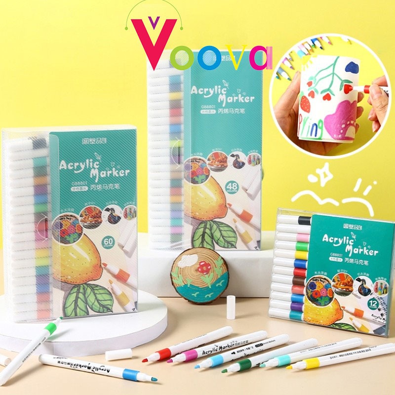 VOOVA Spidol Marker/ Spidol Warna Lengkap/ Isi 12-80 pcs Pen Akrilik Marker/ Cepat Kering Tahan Air/