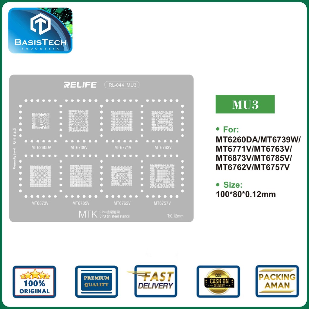 STENCIL PLAT CETAKAN IC BGA CPU REBALLING RELIFE RL-044 MU3 - FOR MEDIATEK - MT6260DA - MT6739W - MT