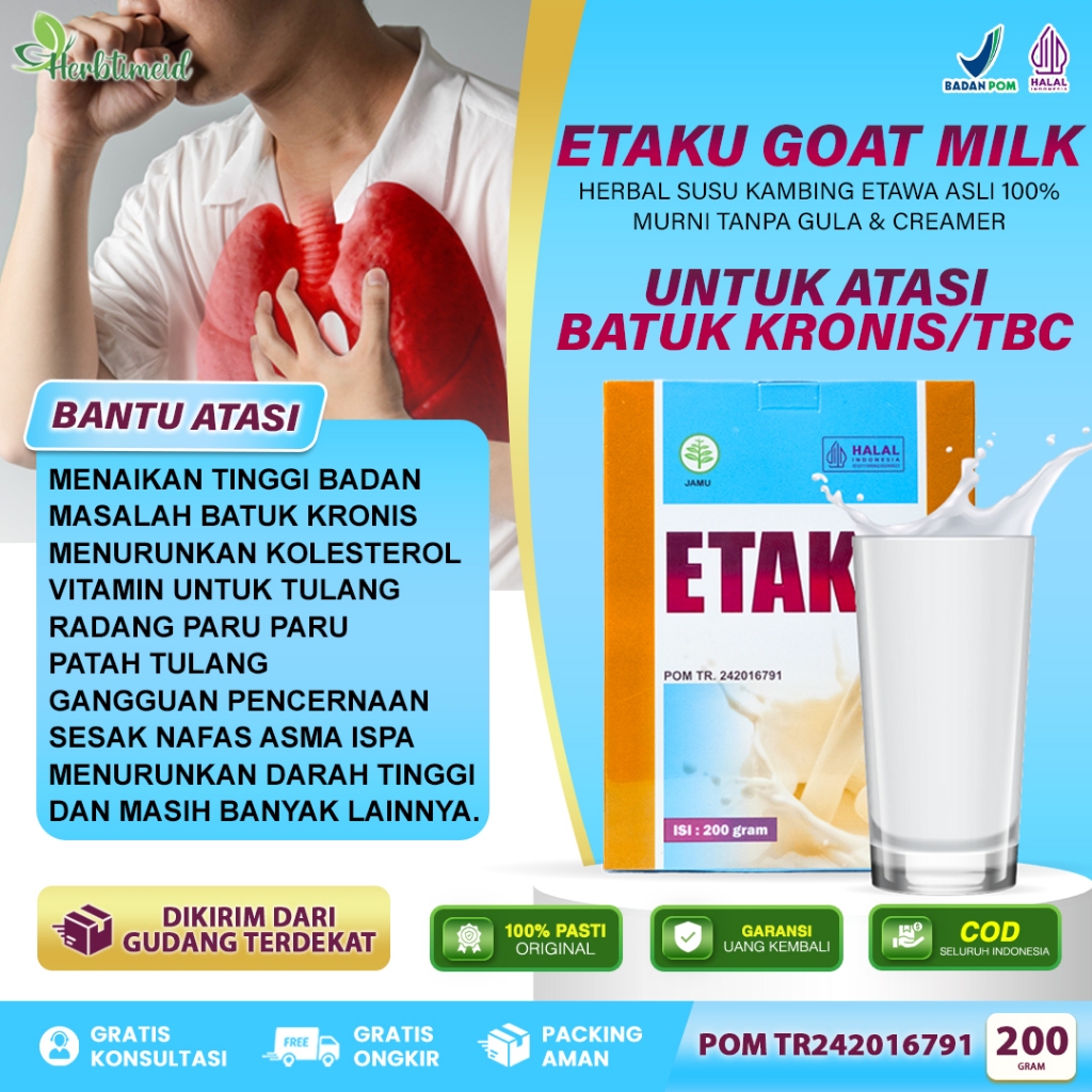 

Etaku Goat Milk Asli 100% Original - Susu Kambing Etaku Atasi Masalah Batuk Kronis / TBC, Batuk Berdahak Dan Menahun