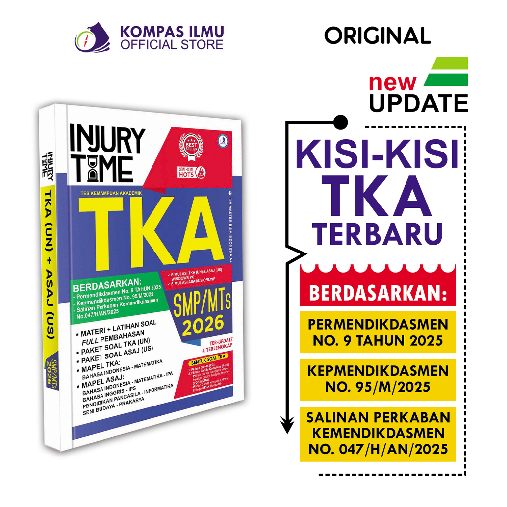Buku Ujian Sekolah TKA (UN) + ASAJ (US) SMP Kelas 9 Terbaru | Injury Time US SMP MTs 2026
