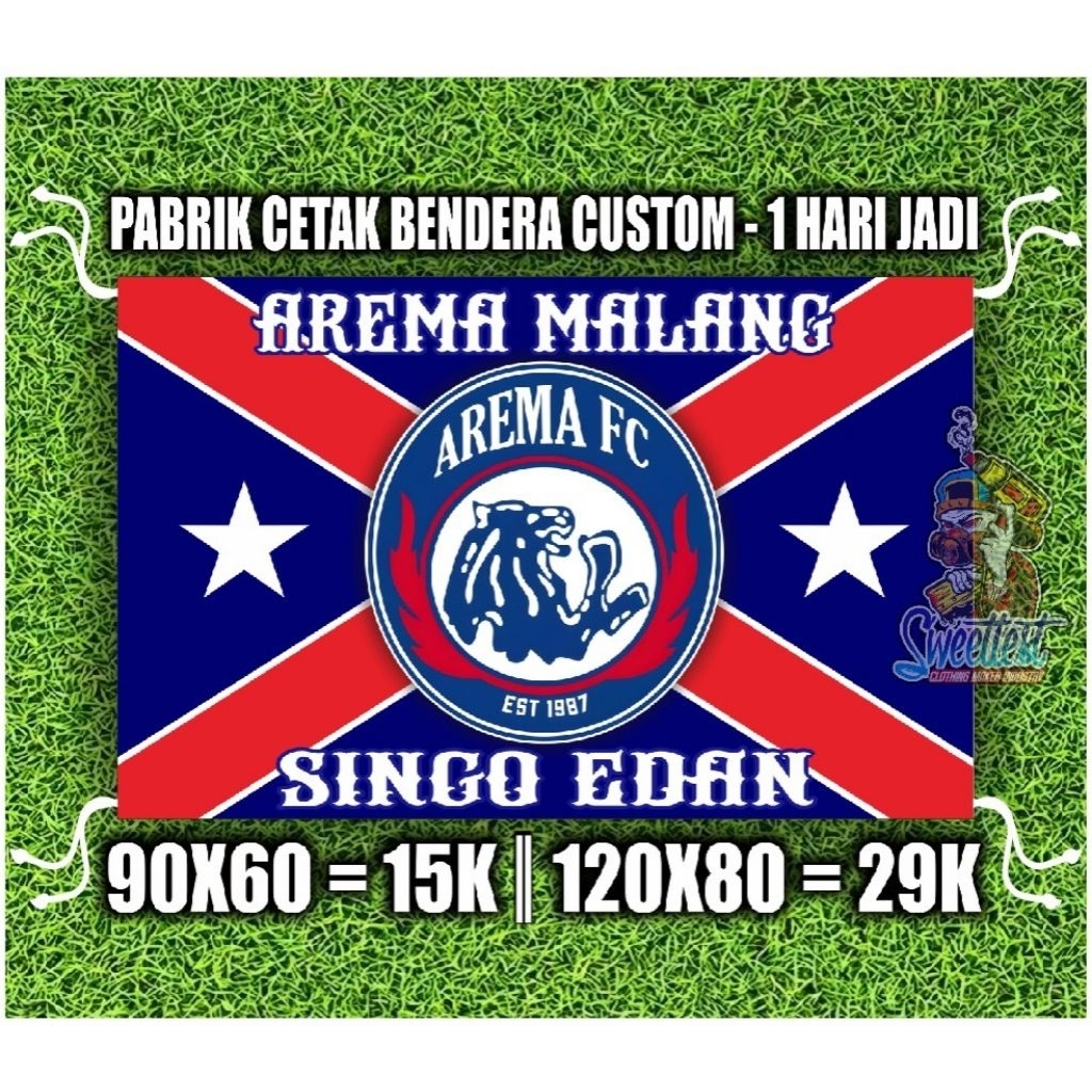 READY STOK + FREE STICKER BENDERA AREMA, MINIFLAG AREMA, GIANTFLAG AREMA, LOGO AREMA, SPANDUK KAIN A