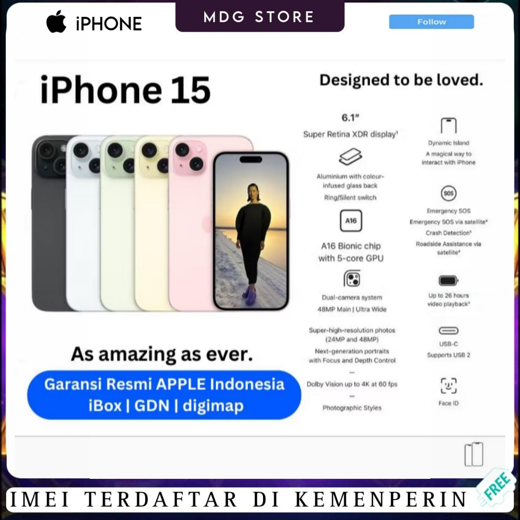 iPhone 15 128/256GB | Garansi Resmi | MDG Store Officia