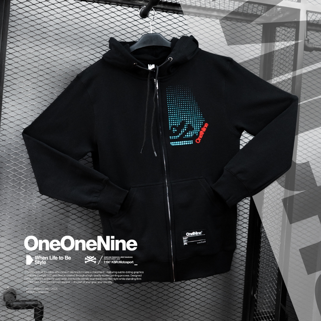 Oneonenine Ksr Zipper Hoodie Micro Black Series - Sweater Motor Unisex Fleece Sablon