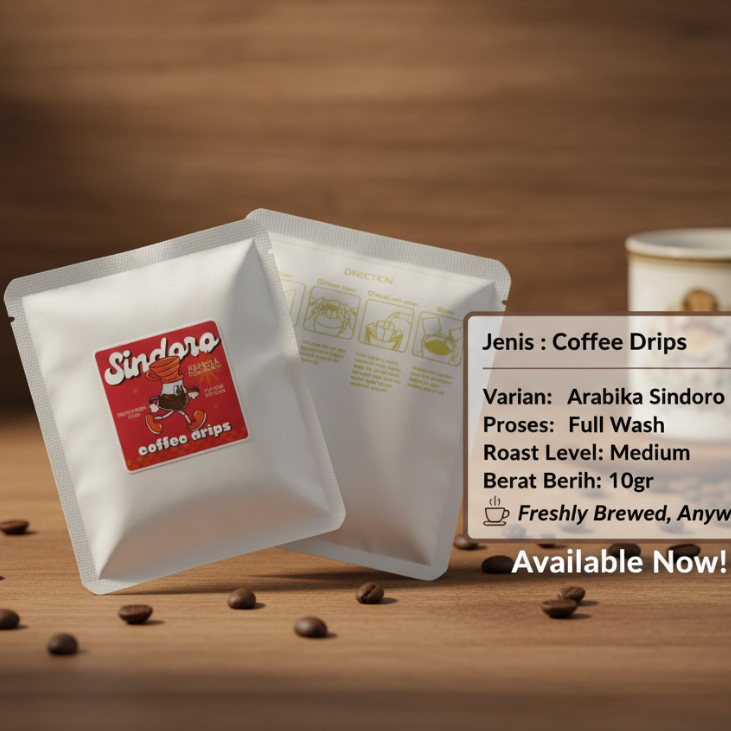 

Kafi Kopi Drip Bag Coffee - Arabika Sindoro Jawa Tengah 10g Siap Seduh
