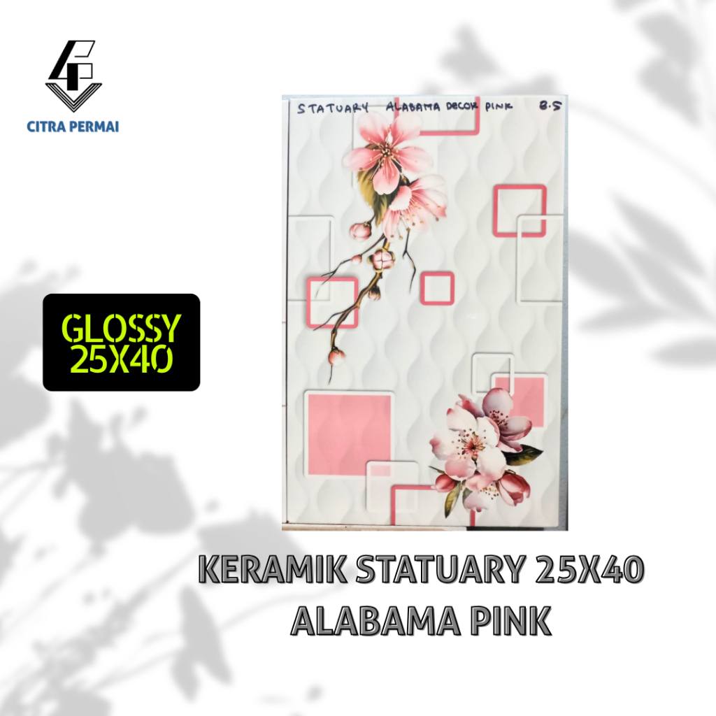 KERAMIK STATUARY ALABAMA PINK 25X40 (GLOSSY) / KERAMIK DINDING / KERAMIK MOTIF / KERAMIK RUMAH