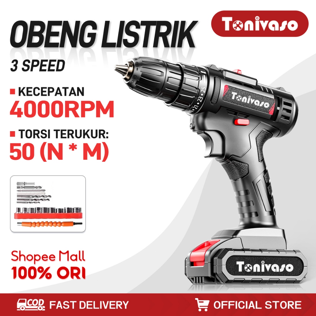 Tonivaso Mesin Bor Baterai Tangan /999VF Mesin Bor Baterai 3 In 1 Tangan /Cordless Drill Battery Bor