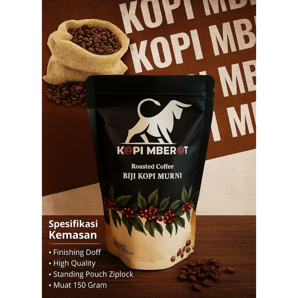 

Kopi MBEROT 150gr – Biji/Bubuk Kopi Murni Sangrai Premium | Standing Pouch dengan Tutup Klip