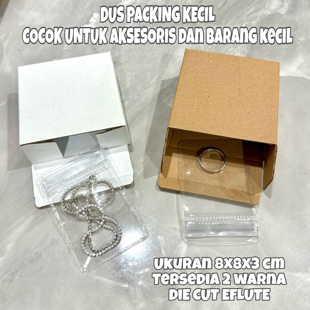 

DUS PACKING KECIL 8x8x3cm | KARDUS EFLUTE CORRUGATED DIE CUT | DUS PACKING AKSESORIS KECIL