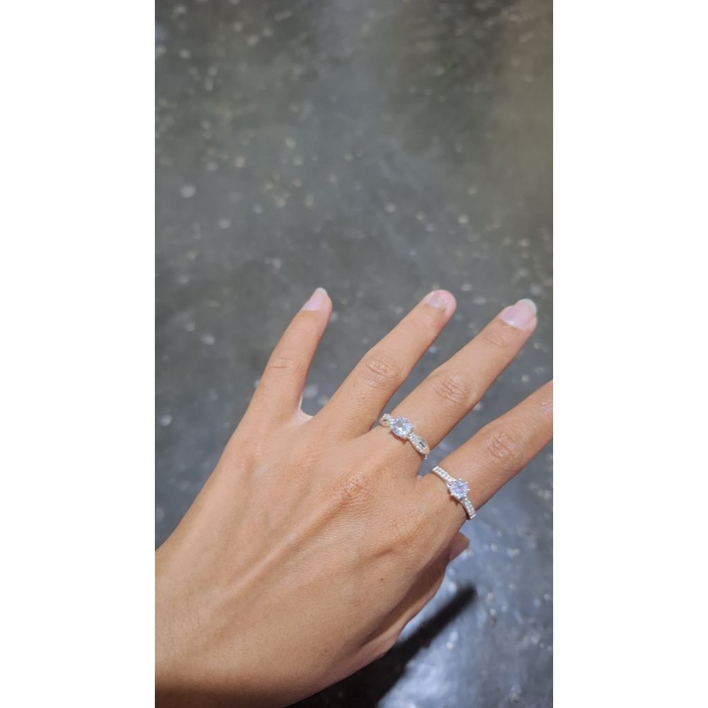 Cincin Perak Dewasa Asli 925 Permata Silang Satu