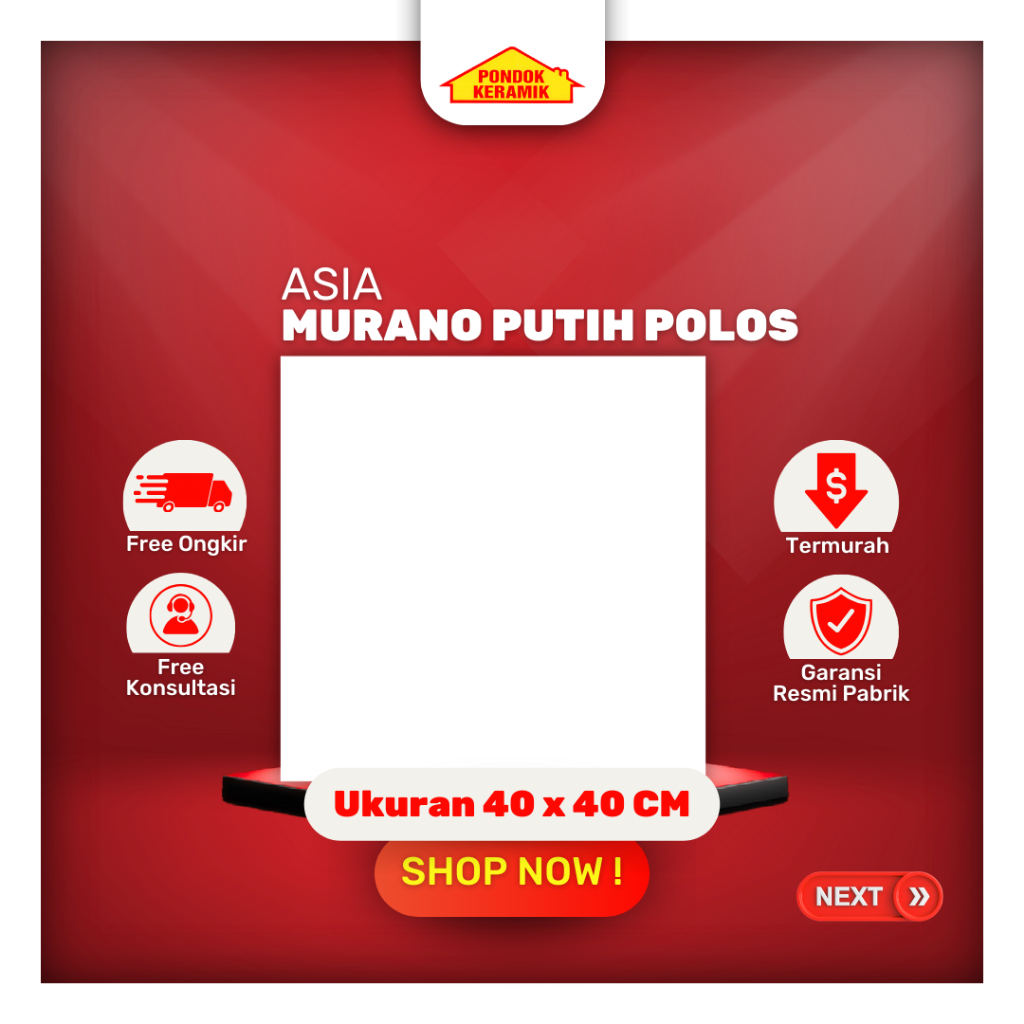 Keramik Lantai Asia 40x40 Murano Putih Polos Kilap Kulit Jeruk