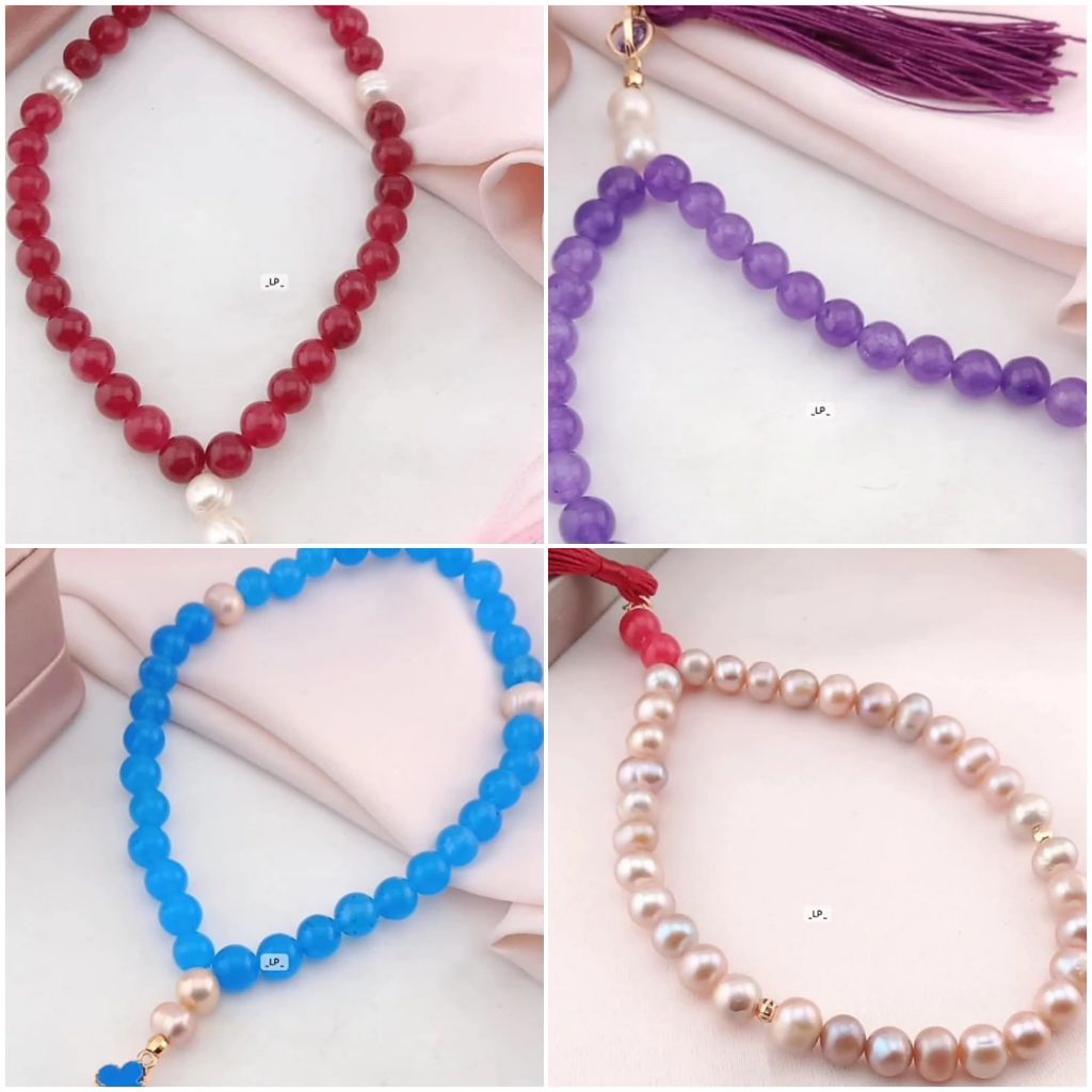 Tasbih 33 butir Mutiara Tawar Premium mix Batu Caprum Asli Bersertifikat | Ikat Rhodium | Mutiara Lo