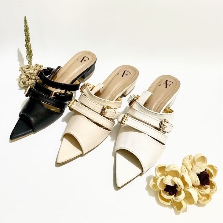 Sizka Belle | Sandal Selop Wanita Masa Kini Casual Elegan Hak 3 Cm Nyaman Stylish Bahan Sintetis Ber