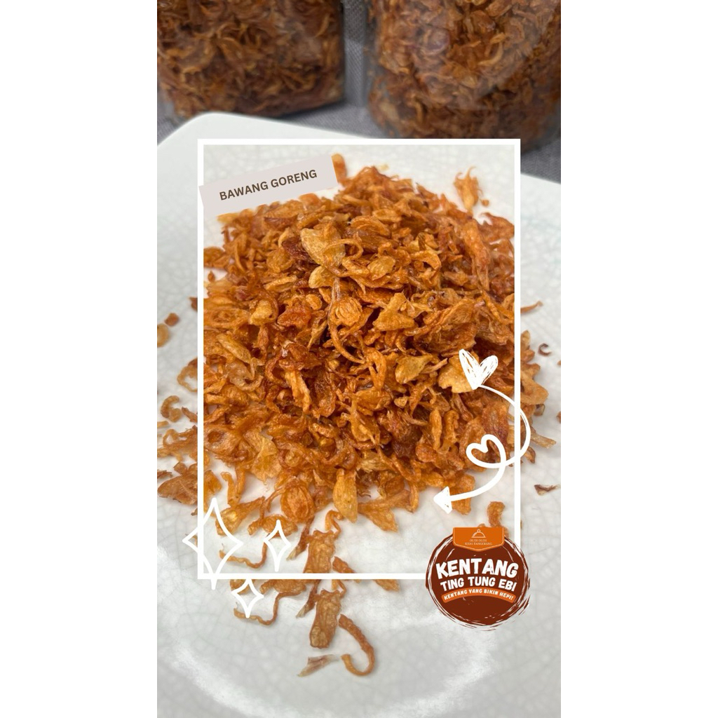 

Bawang Goreng Premium Brebes 100gram, tanpa kulit, tanpa tepung, tanpa campuran, wangi dan renyah
