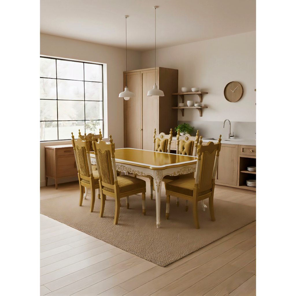 MEJA MAKAN JATI MANOHARA K6 - SET MEJA MAKAN JATI - GRATIS ONGKIR WIALYAH BANDAR LAMPUNG