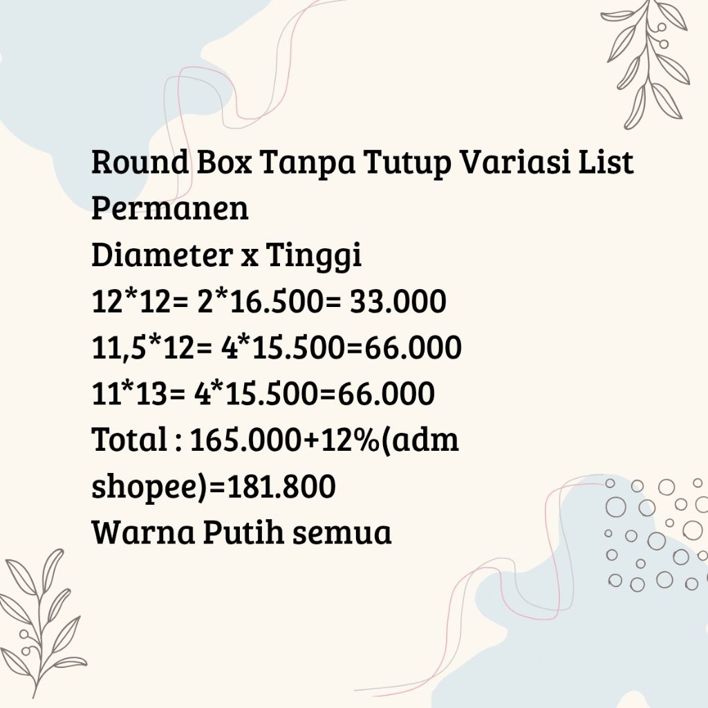 

Round box d11-d12cm Shopee By Req