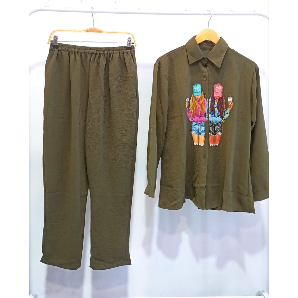 Setelan wanita crinkle premium kekinian