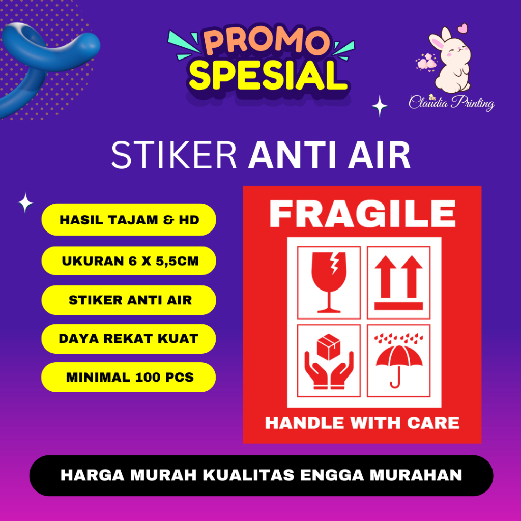 

STICKER FRAGILE MAKANAN / STIKER PECAH BELAH KEMASAN MAKANAN / LABEL ANTI AIR