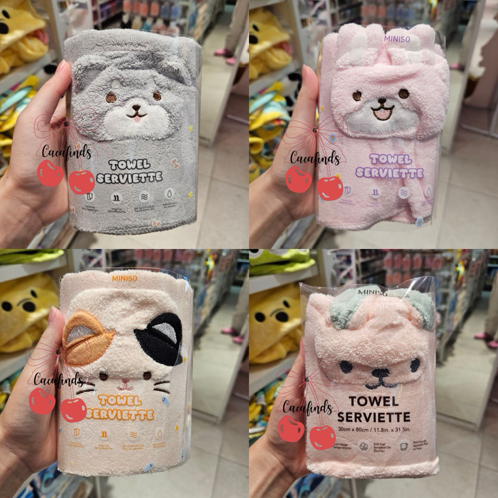 MINISO‼️Handuk Mandi Kecil / Coral Fleece Absorbent Cute Animal Face Towel Collection (30x80cm) Rabb