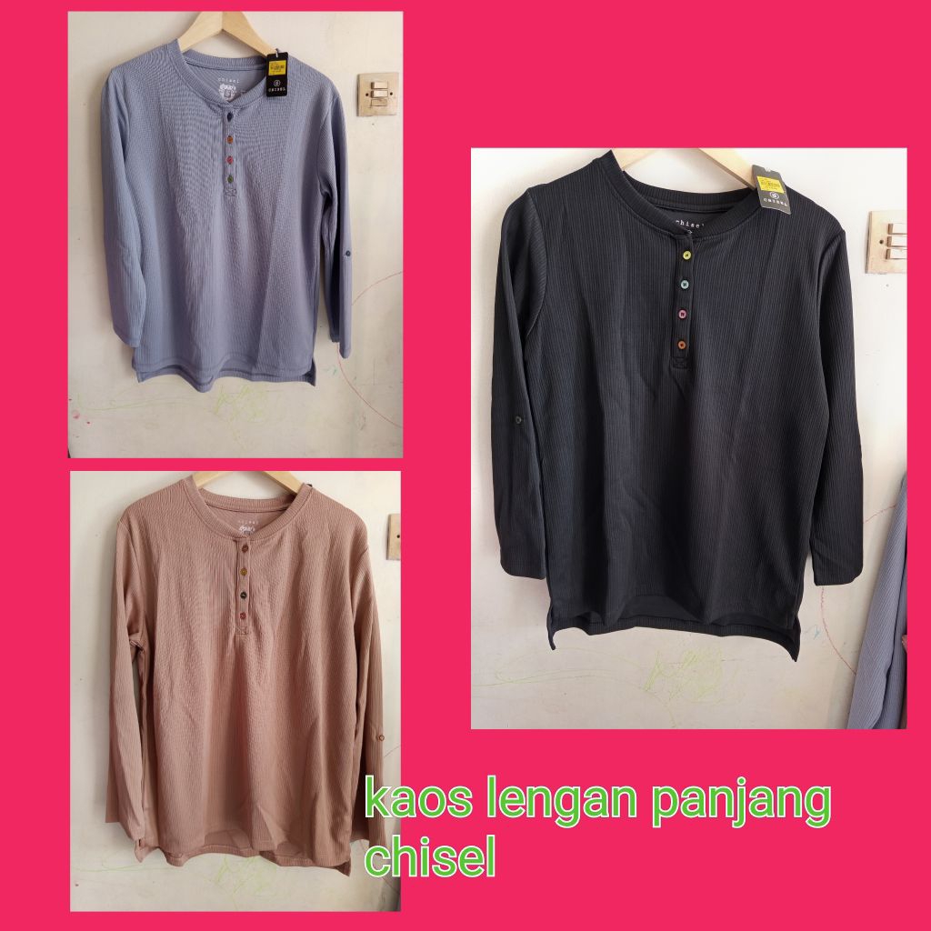 kaos lengan panjang wanita chisel atasan kancing