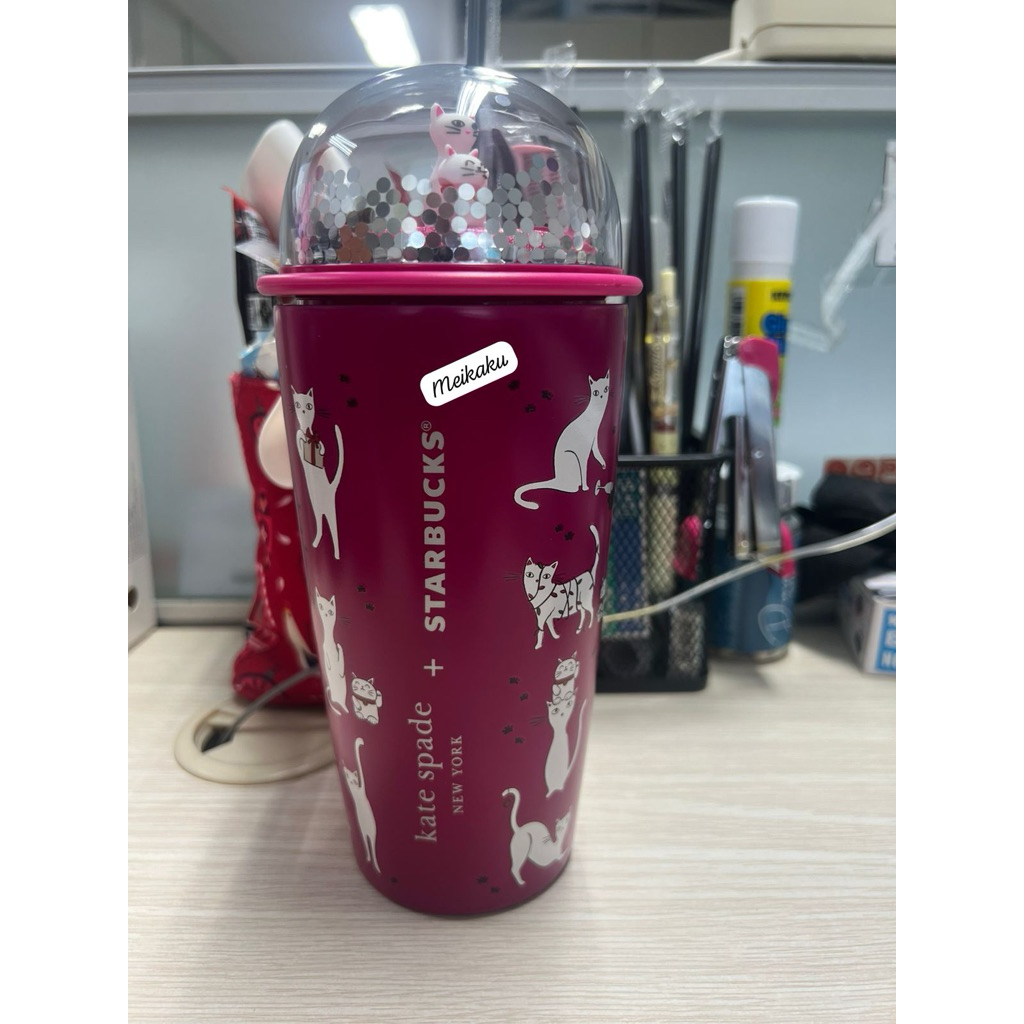 Authentic 2023 Starbucks+Kate Spade Rose Pink SS Dome Cat World 12oz Tumbler Cup, Ready, Nett Price
