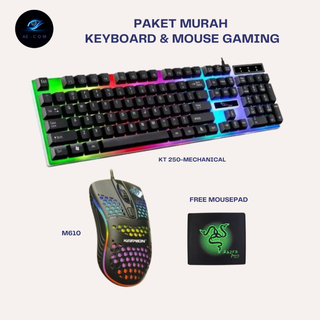 Paket Gaming Murah – Keyboard Mechanical KT250 + Mouse M610 + Free Mousepad