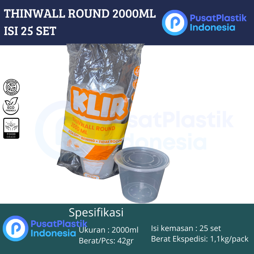 25PCS THINWALL KLIR 2000ML ROUND | THINWALL KLIR 2000R | THINWALL EMBER | THINWALL MANGKOK BESAR | T