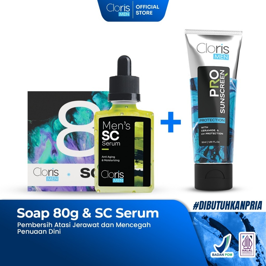 Clorismen Paket Termurah Sabun Muka Clorismen 80gr + SC Serum Pria Penghilang Jerawat dan Bopeng