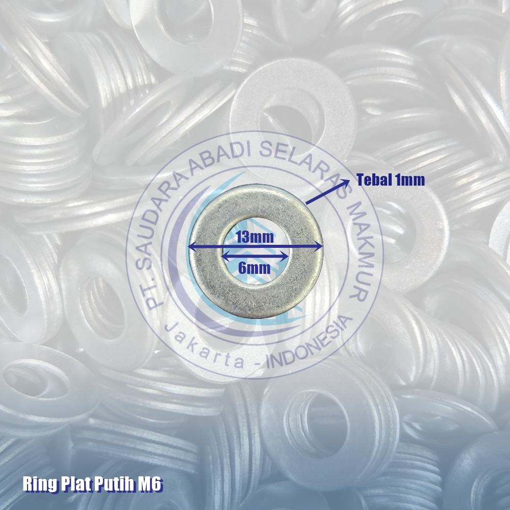 Ring Plat Putih M6 | Galvanize Washer M6