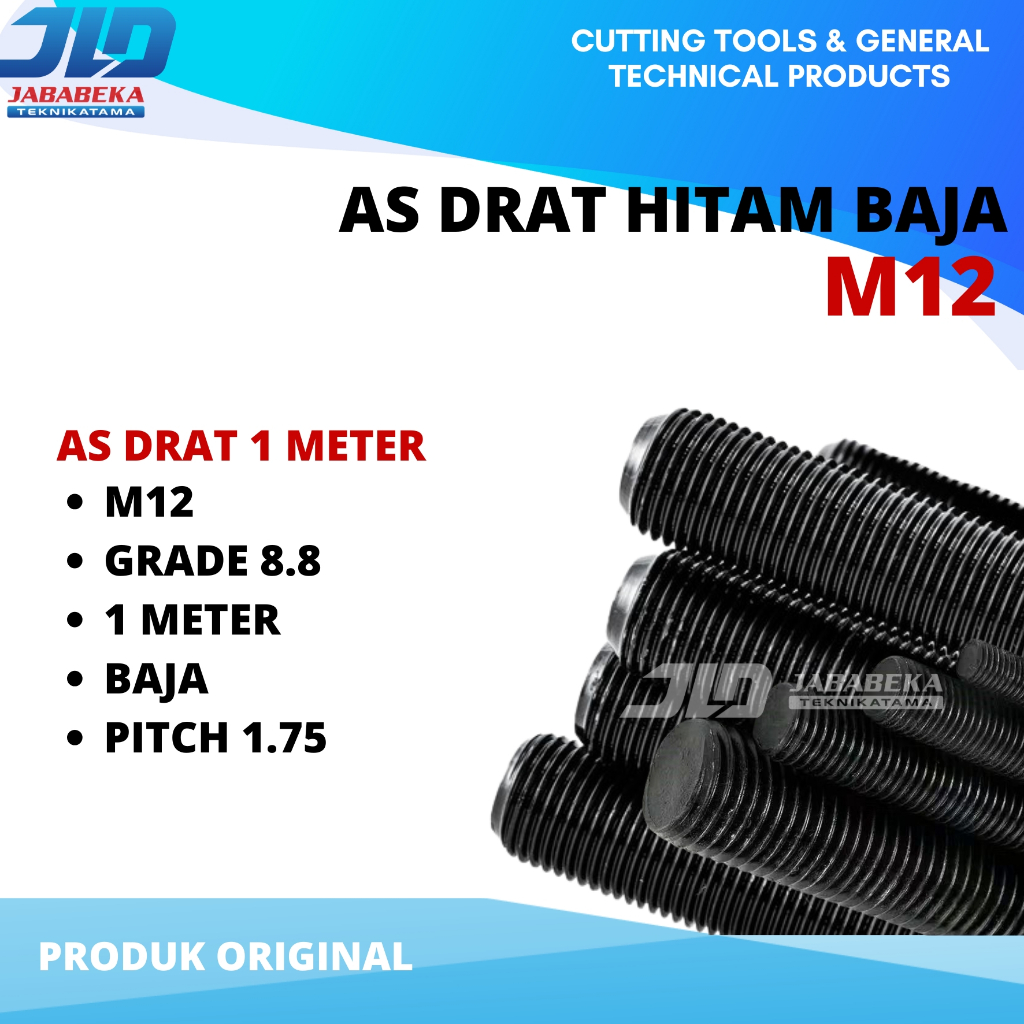 As Drat Baja Long Drat M12 1 Meter Thread Rod as ulir M12 pitch 1mm Grade 8.8