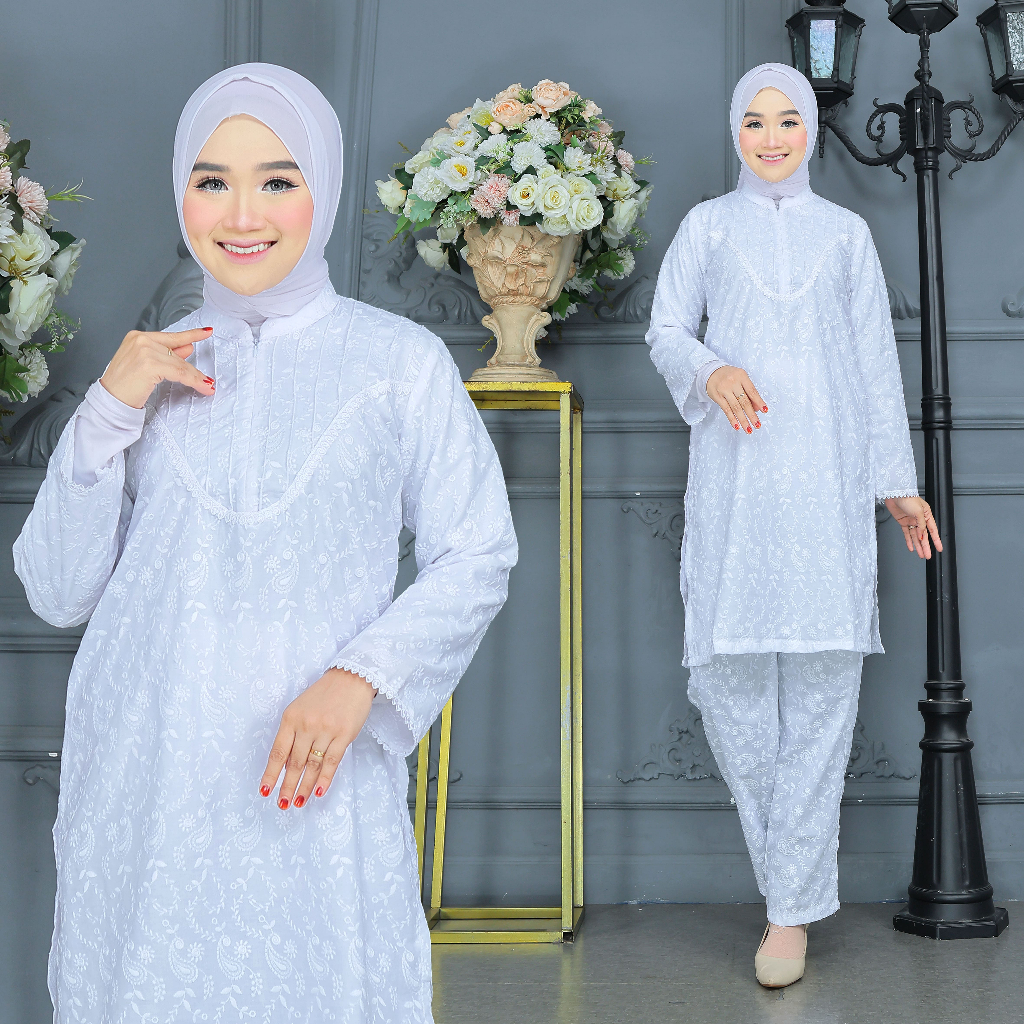 Biyai - Inayah Baju Stelan Wanita Perlengkapan Haji dan Umroh Busana Ihrom Wanita Warna Putih