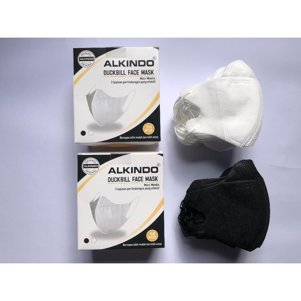 Masker Duckbill Alkindo 3 Ply Non Medis Isi 50 Pcs Warna Hitam dan Putih