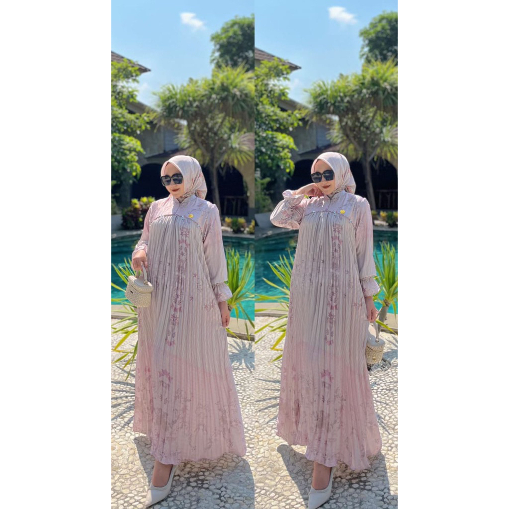 Jihan Signature Series Ready Gamis Dress Wanita Plisket Pliskit Mewah Bahan Arabian Silk Premium Mot