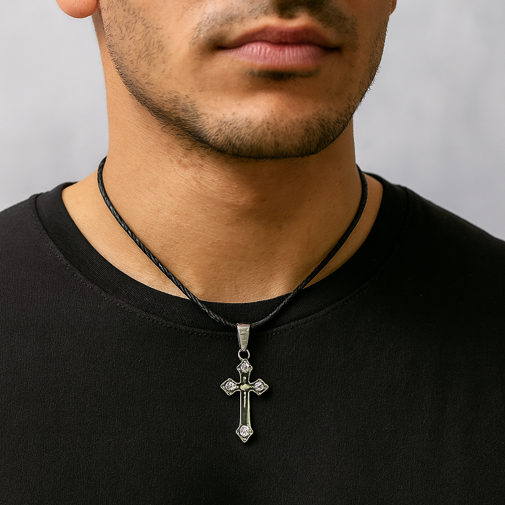 Kalung Tali Korea Liontin Salib Pria Wanita • Kalung Fashion Trendy • Aksesoris Couple Unisex