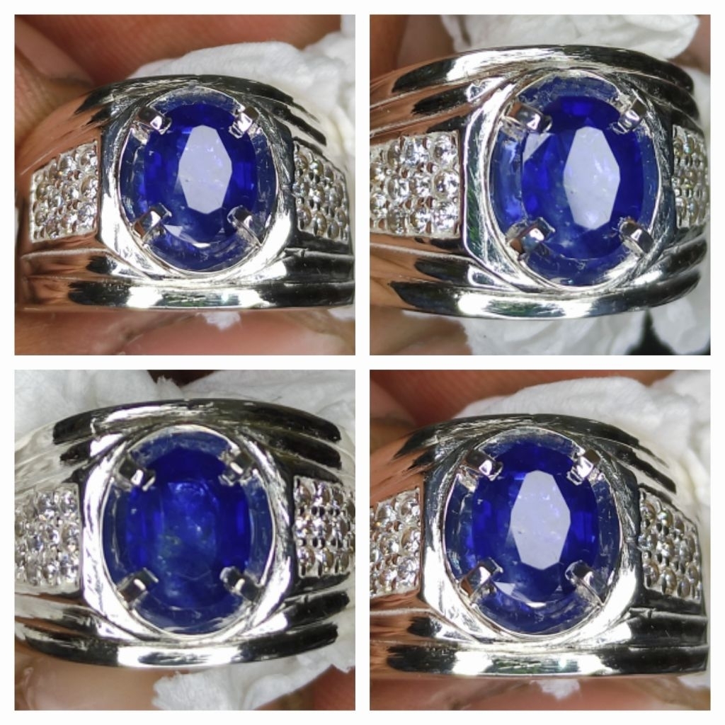 Royal Blue Sapphire Ceylon Srilanka 1,72 Cts, Batu Permata Safir Clean Luster Mewah Ring Perak Lapis