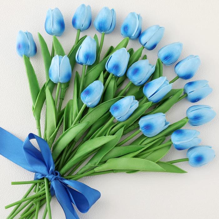 Bunga Grosir 12pcs Tulip Latex Biru Gradasi Harga per Lusin untuk Pajangan Dekorasi Taman Meja Rumah