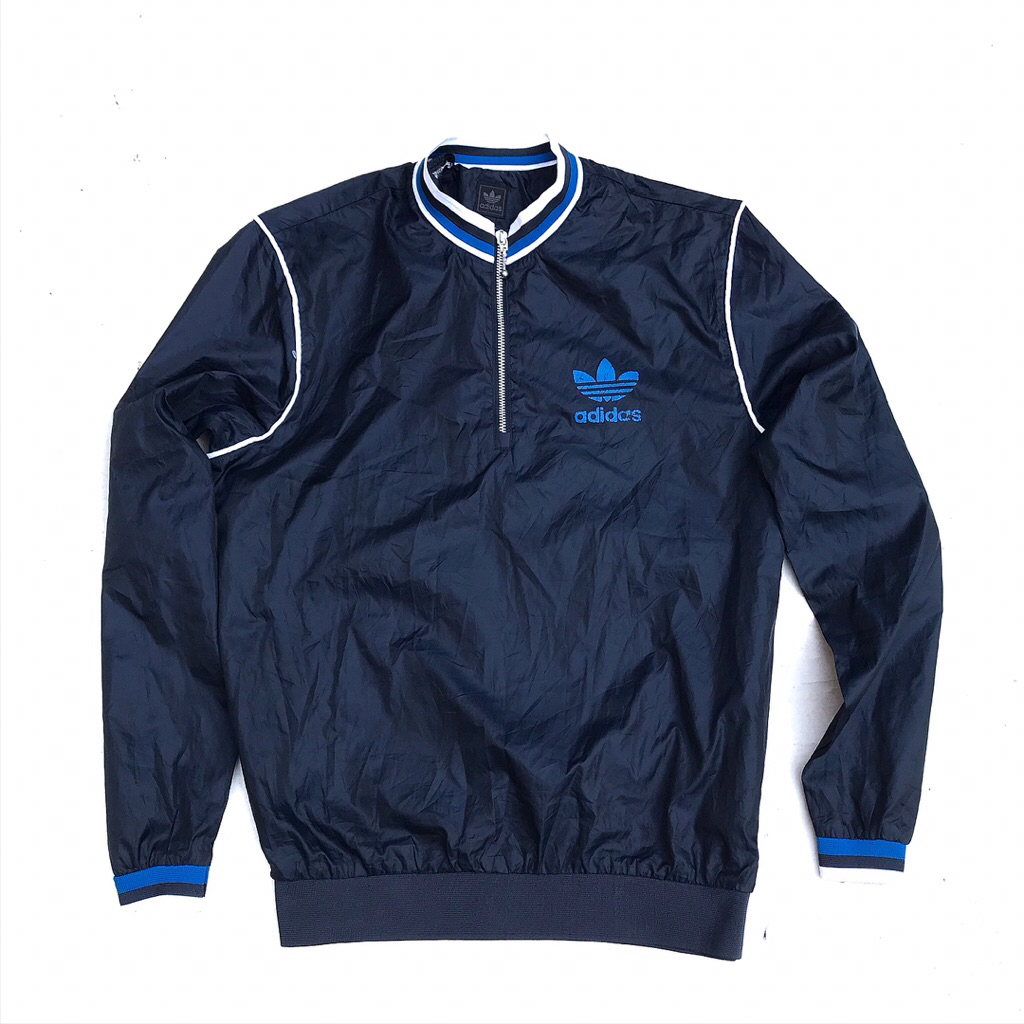 Adidas Originals Halfzipper nylon navy blue windbreaker jacket  Descente Japan market  Size M  PxL :