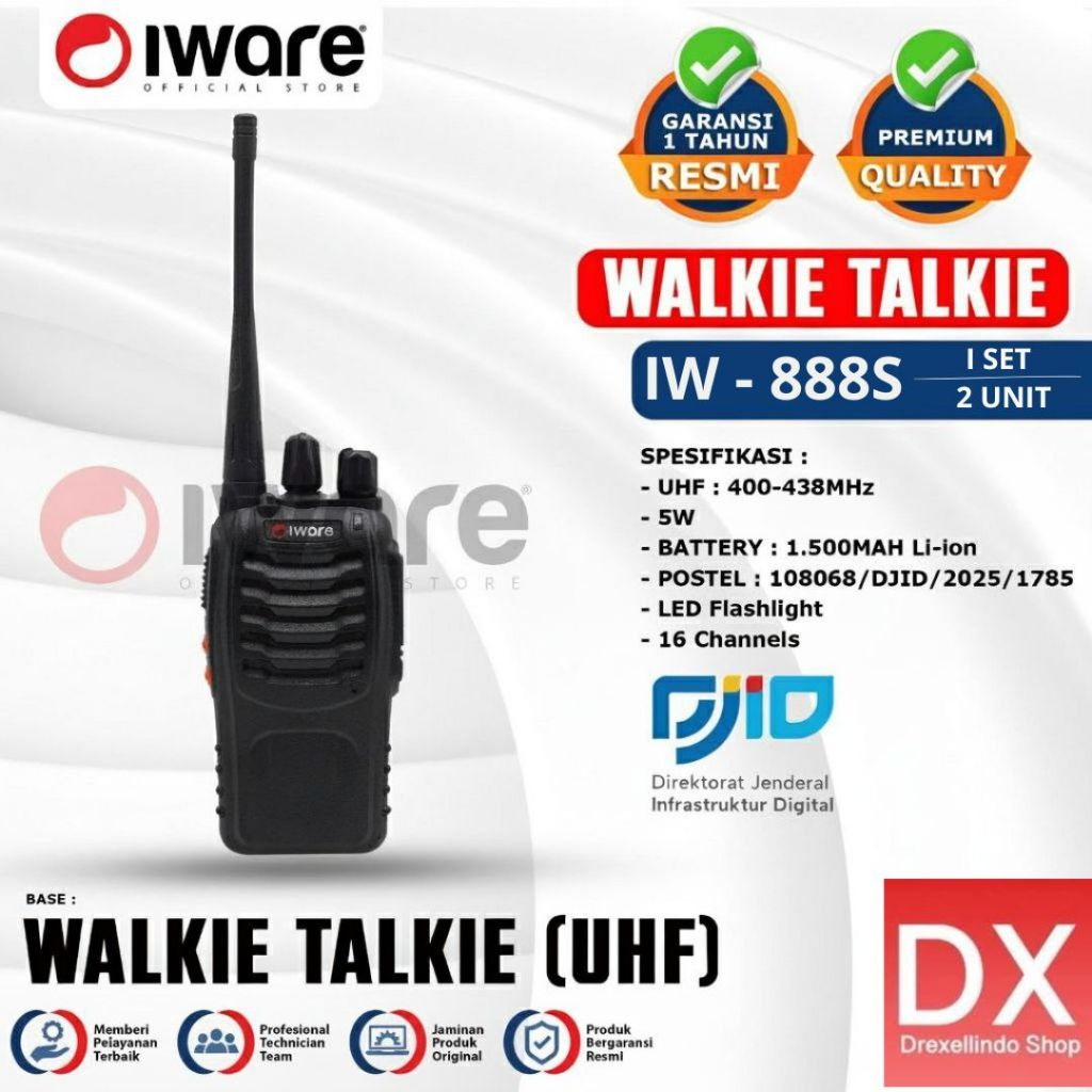 Iware x Pofung HT Walkie Talkie IW-888S Handy Talky UHF 16 Channel - HT Jarak Jauh Berizin Postel Or